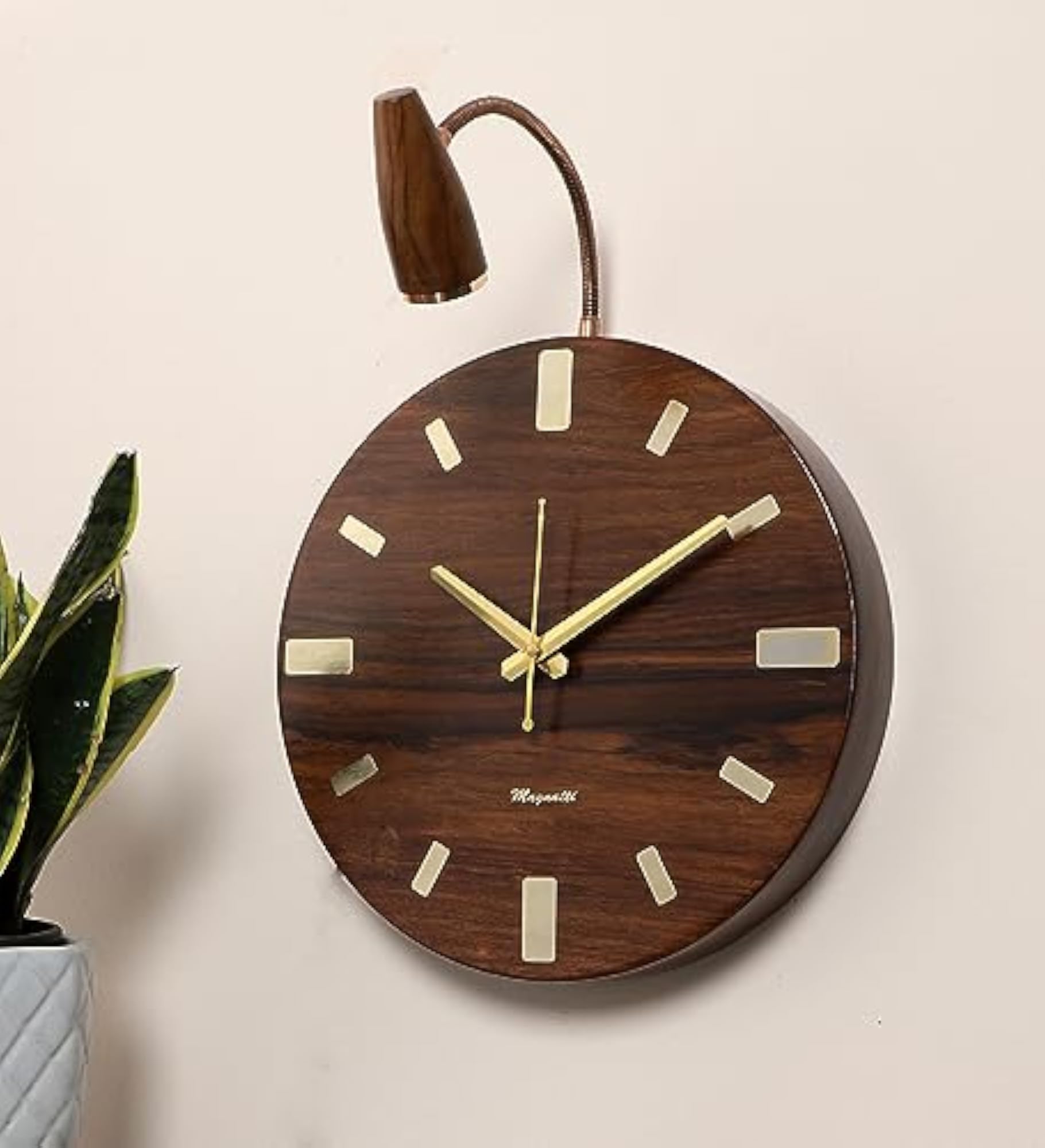 Handmade Sheesham Wood Unique Wall Clock with Spotlight