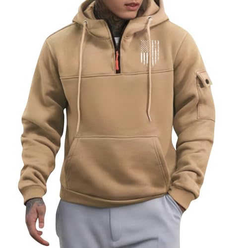 Mens 1/4 Zip Hooded Sweatshirt Trendy Tactical Pullover Hoodie with Pockets, Outdoor Casual Workout Wear