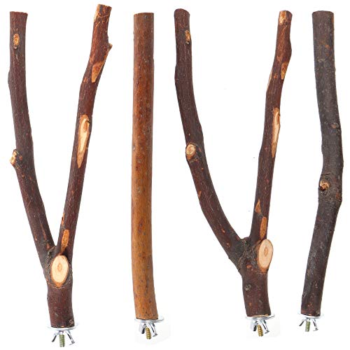 iplusmile 4pcs Natural Wood Bird Perch Set for Parakeets - Climbing Branches for Bird Cages Comfortable Perches