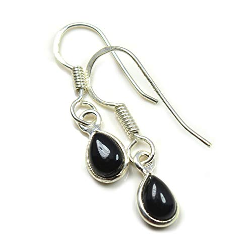 Boucles d'oreilles onyx noir en poire de qualité joaillerie