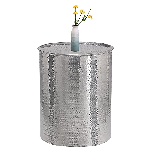 WOMO-DESIGN Table d'Appoint Kuopio Ronde Ø 40x50 cm Argent, Pièce Unique, Faite Main, Aluminium Martelé, Design Oriental Attrayant, Décoration d'Intérieur Facile à Assortir, Table Basse de Salon