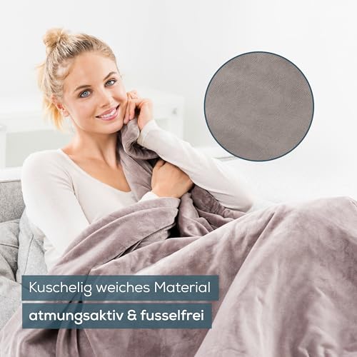 Beurer HD 150 XXL Heizdecke, elektrische Wärmedecke mit Abschaltautomatik, 200 x 150 cm, 6 Temperaturstufen, maschinenwaschbar, Kuscheldecke, taupe