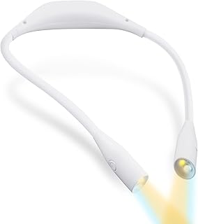 Neck Reading Light LED Book Light for Reading in Bed with Stepless Dimming, 3 Colors, Bendable Arms and Rechargeable Battery - Perfect for Reading, Knitting and Camping(White)