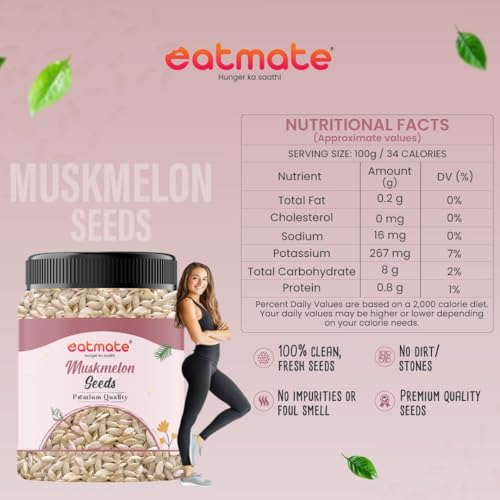 Image of Eatmate Natural Muskmelon Seeds | Kharbooj Magaj | Kharbhuja Beej for Eating | High in Protein, Potassium, Magnesium & Iron | Immunity Booster Superfood | Healthy Snack, Topping and Cooking Use (1 Kg)