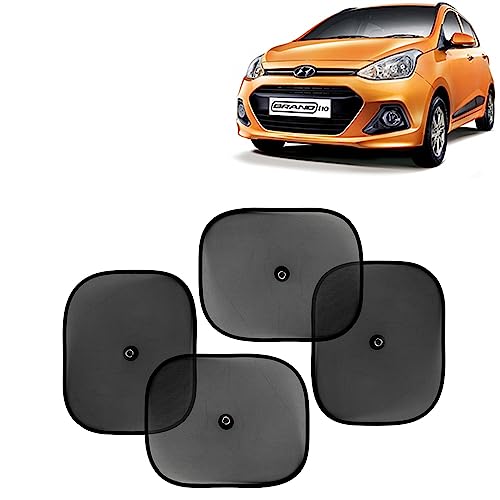 Image of Car Window Curtain Sticky Sun Shades for Hyundai Grand I10, 2013-2017 Model, Universal Fit Sunshades for Side Window, Rear Window, Color : Black, 4 Pieces