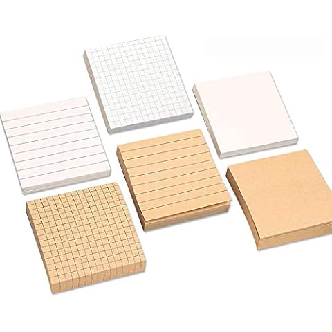6 pcs Lined Sticky Notes Self-Stick Notes 3 in x 3 in, 80 Sheets/Pad, Paste Notes with Lines Automatically (White + Kraft) Cover