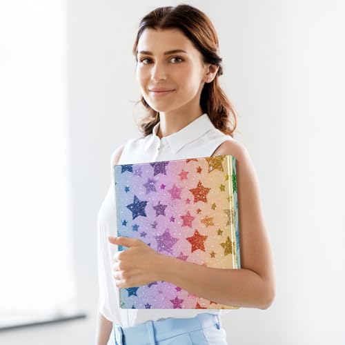 Image of Rainbow Star Glitter Pattern 3 Ring Binder with 2 Interior Pockets 1.5 inch Binders 3 Ring Heavy Duty Fit 8.5 inch x 11 inch Letter Size for Office School, 2 Pack