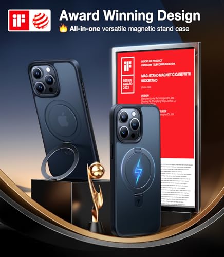 Image of TORRAS Ultra-Magnetic Stand for iPhone 14 Pro Case, [Compatible with MagSafe] [Military-Grade Protection] Stable Flexible Kickstand Ring Holder Translucent Slim Anti-Scratch, Black, Ostand Series | [Fit for MagSafe][Flexible Stable Stand] 4X Military-Grade Shockproof, Slim Protective Phone Cover, Translucent Black