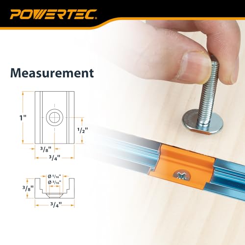 Image of POWERTEC T-Track in-Line Inserts, Drop-in Connectors for 3 /4 inch x 3 /8 inch Grooves, Compatible with 1 /4 inch & 5 /16 inch T-Bolts, Modular T-Track System for Jigs, Router Tables, and More, 8PK (72354)