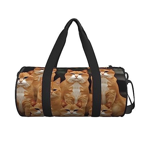 Sac de gym rond grande capacité en toile noire robuste avec imprimé félin original