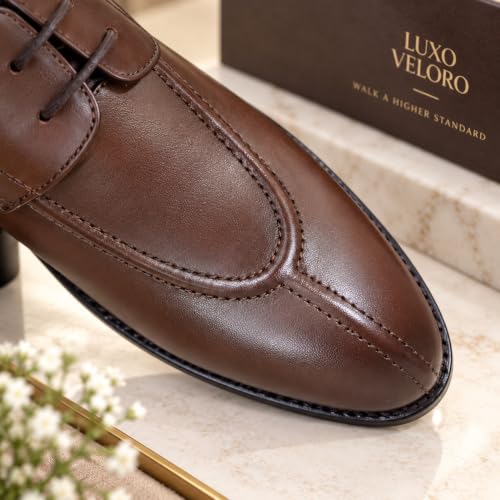 Image of Grandeur Derby Italian Leather Brown Shoe for Men