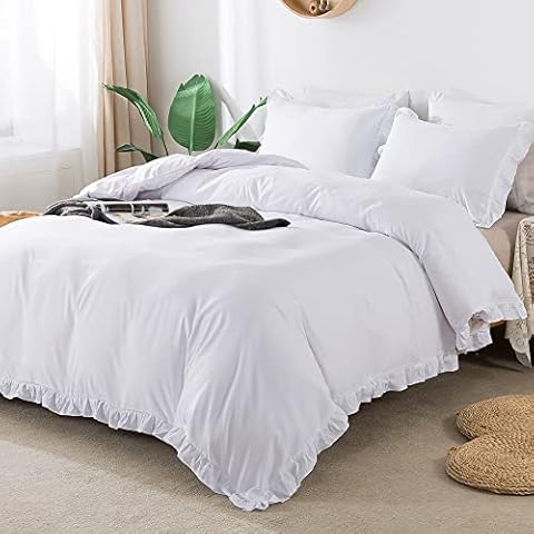 Andency White Ruffle Duvet Cover Set Cover
