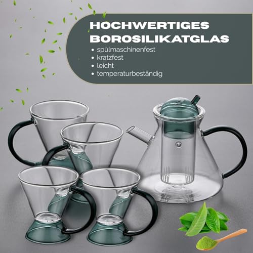 Service à thé en verre borosilicate théière 500ml et 4 tasses modernes - 3