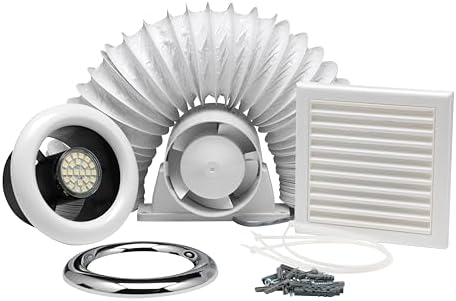 AirTech-UK Bathroom Extractor Fan Kit with LED Light and Adjustable Timer, 2 Speed - 100mm / 4 ...