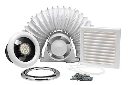 Xpelair Airline ALL100T 4/100mm Inline Axial Extractor Fan with Timer and LED Light for Bathrooms and Shower Rooms, Complete with Loft Fitting Kit and SELV transformer, White