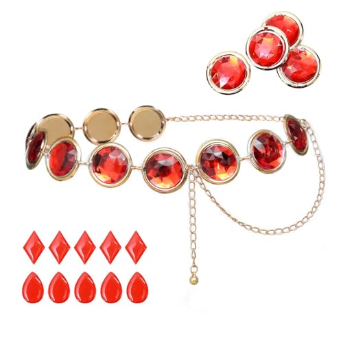 C-ZOFEK Women's Anime Cosplay Red Stone Link Chain Belt for Costumes Props Great Gift (Eleven stones)4