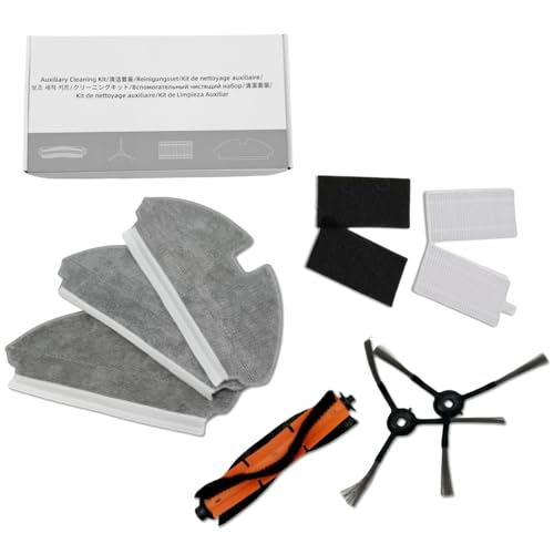 Replacement Kit Accessories Compatible with Dreame Mova M1/Trouver M1 Robot Vacuum Cleaner Parts 1 Main Roller Brush+2 Side Brushes+2 HEPA Filters+3 Mop Cloth