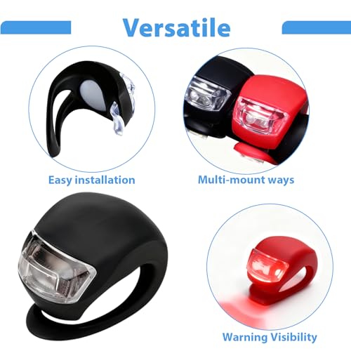 Ruvan 8 Piezas Luz Bicicleta, bicicleta luz silicona, Luz Delantera de Bicicleta de Silicona Multiusos para Ciclismo Nocturno (Negro+Rojo) - imagen 5