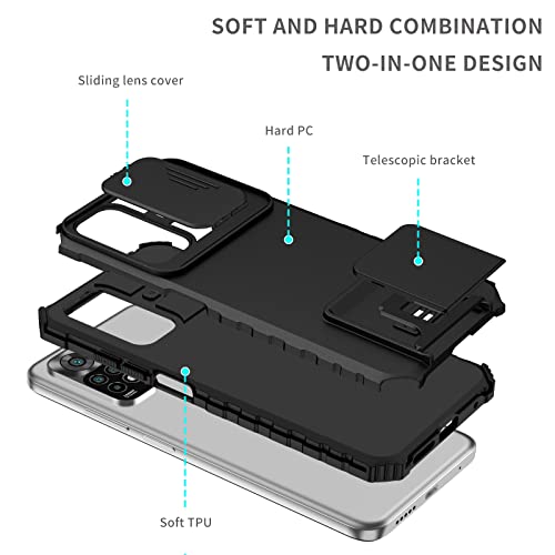 Image of ShieldTech Back Cover Case for Redmi Note 11 4G | Sliding Camera Shield | Stereoscopic Stand | Shockproof 360 Protection | PC + TPU Hybrid Mobile Phone Case for Redmi Note 11 4G | Black