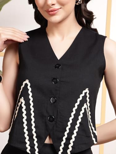 Image of JAIPURFAME Women's Trendy V-Neck Waistcoat With Trousers, Stylish Formal Two-Piece Outfit,Women's Smart Formal Wear Set