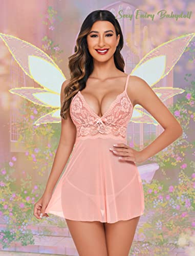 Image of Avidlove Women Lingerie Lace Babydoll Strap Chemise Halter Teddy V Neck Sleepwear