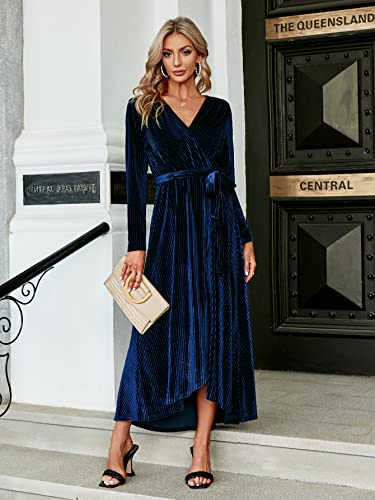 Image of BerryGo Women's Velvet V Neck Wrap Semi Formal Dress Cocktail Party Maxi Dress for Wedding Guest