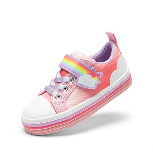 DREAM PAIRS Toddler Girls Shoes Rainbow Sneakers Casual School Walking Hook and Loop Footwear for Toddler/Little Kids 11 Little Kid Rainbow/Pink