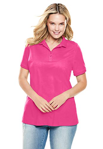Woman Within Women's Plus Size Perfect Polo Shirt - 4X, Raspberry Sorbet