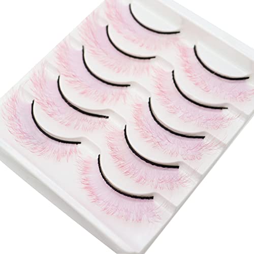 Daoder Eyelashes Colored Lashes Fluffy Mink Lashes Pink On End Luxury Wispy Dramatic Cat Eye Long Thick Cosplay Costume Halloween Eye Lashes 5 Pairs (Pink) #TOP5