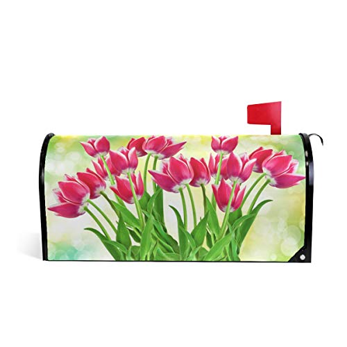 WOOR Spring Summer Tulip Flowers Magnetic Mailbox Cover Spring MailWraps Garden Yard Home Decor for Outdoor Standard Size-18