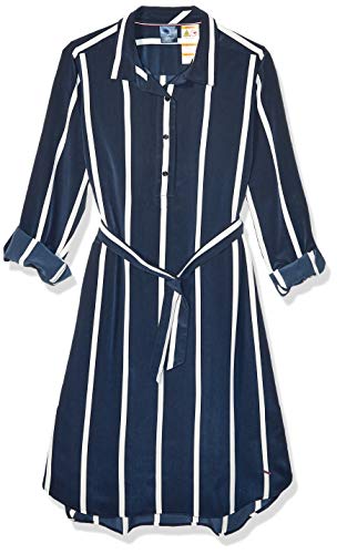 Tommy Hilfiger Women's Adaptive Striped Shirtdress with Magnetic Buttons, Navy/Multi, X Small
