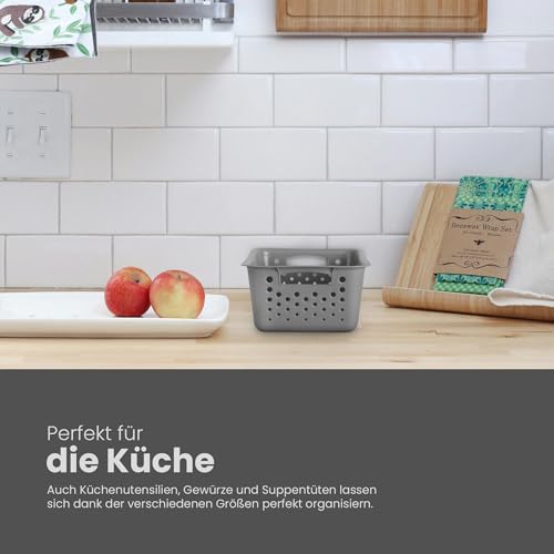 2 Stück Aufbewahrungskorb 0,7L mit Griffen - BPA-Frei - Organizer (20 x 10 x 5 cm/Anthrazit) - Körbchen für Bad Küche Schlafzimmer, Haushaltskorb