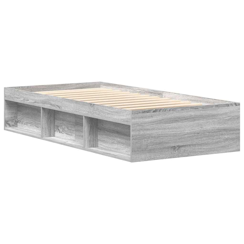 vidaXL Bedframe bewerkt hout betongrijs 75x190 cm, bed, bed ombouw, eenpersoonsbed, bedbodem, slaapkamermeubel, 1 persoonsbed, logeerbed, seniorenbed