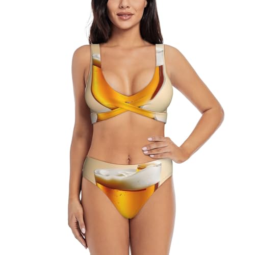 Maillot de bain 2 pièces imprimé bière pour femme avec effet gainant confortable
