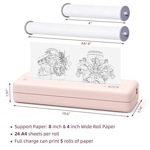 HPRT Bluetooth Wireless Printers MT810 for Portable Travel - Thermal Inkless Home Use Compact Printer - Paper Rolls Mobile Printing for Car & Office