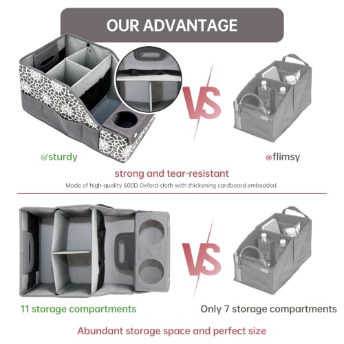 Image of MULISOFT Car Seat Organizer - Backseat with 11 Compartments, 2 Cup Holders, and 2 Oversized Side Pockets for Travel and Storage | Made from durable Oxford fabric with a waterproof surface, anti-slip buckles, and a foldable design for easy storage.