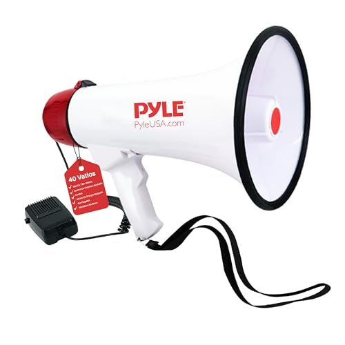 Pyle megafono,Altavoz, Portatil, Sirena, Control de Volumen, Ergonomico, Microfono, Interiores, Exteriores
