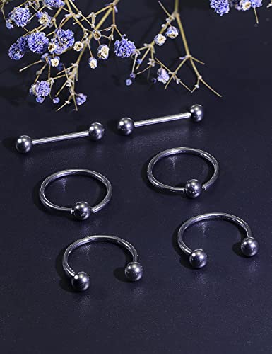 16G 14G G23 Titanium Nipple Piercing Jewelry Tongue Rings Hypoallergenic Horseshoe Captive Bead Tongue Nipple Ring Nipplerings Barbells Hoops Rings Piercing Jewelry for Women Men 14MM 3 Pairs4