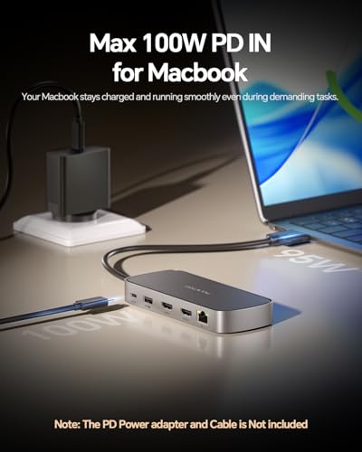 Image of MacBook Pro Docking Station Dual Monitor 4K@60Hz for MacBook Air /Pro M5 /M4 /M3 Pro & Max, Mac Docking Station Dual Monitor with 2 HDMI, PD, Ethernet, USB A /C 10Gbps, SD /TF, USB 2.0