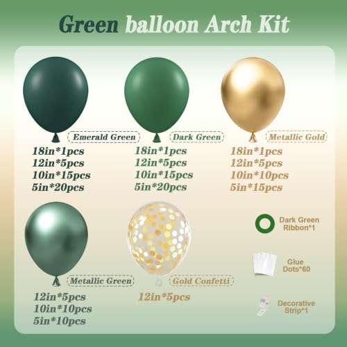Image of Green Balloon Garland Arch Kit with Dark Emerald Green Gold Balloons