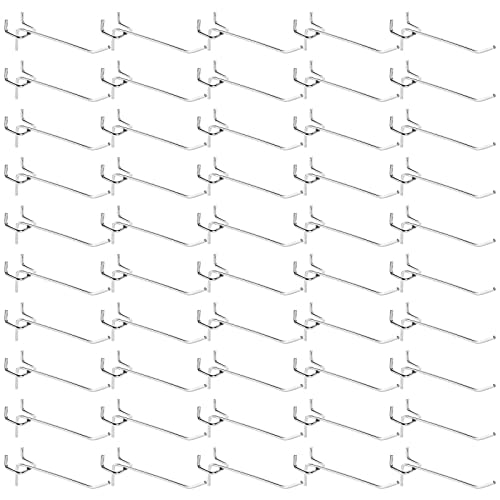 AHUNTTER Lot de 80 crochets pour panneau perforé 10 cm en métal - Crochets simples pour étagère - Robustes - Accessoires pour panneau perforé - Pour mur, présentation, cuisine, maison - Argent