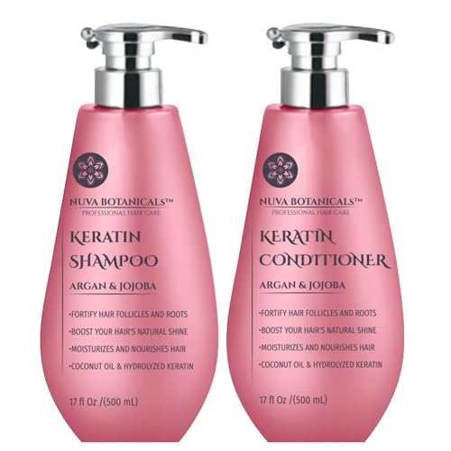 Nuva Botanicals – Keratin Shampoo and Conditioner Set – Keratin Hair Treatment with Argan Oil & Jojoba Oil – Keratin Complex Shampoo and Conditioner with Coconut Oil – 500 ml x 2