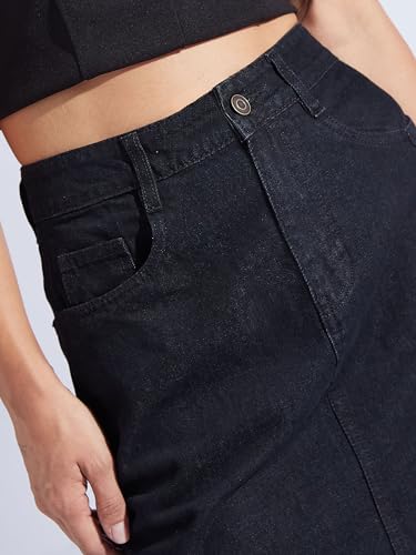 Image of Miss Chase Women's Regular High Rise Above Knee Stretchable Denim Skirt