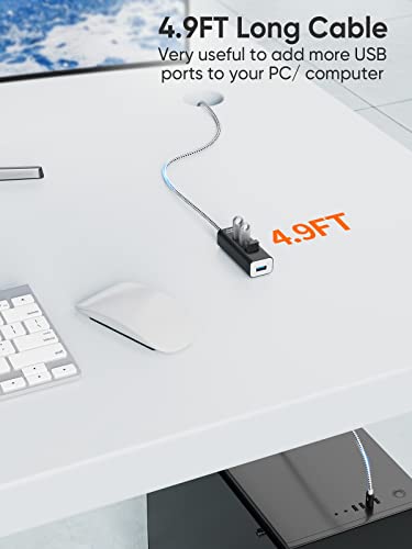 Image of CableCreation 4-Port USB 3.0 Hub with 4.9 Feet Extension Long Cable, 5Gbps Data Rate for MacBook Pro, iMac, PC, Laptop, USB Flash Drives, Surface Pro, XPS, Aluminum Black, 1.5M