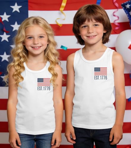 Image of Ithalt Girls 4th of July Tank Top for Kids Boys USA Patriotic Shirt American Flag Tshirt Red White and Blue Sleeveless