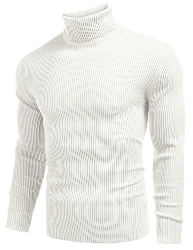 Image of COOFANDY Mens Ribbed Slim Fit Knitted Pullover Casual Turtleneck Sweater | Premium anti-shrink knit turtleneck. Soft, warm & stretchy-perfect for casual, work or outdoor wear in fall /winter.