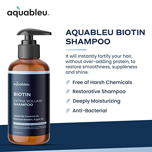 Aquableu Biotin Shampoo – Natural Thickening & Volumizing For Thicker Fuller Hair - Infused With Coconut Oil, Keratin, Argan & Jojoba Oil - Awapuhi Fragrance - No Sulfates Or Parabens - 16Oz #TOP2