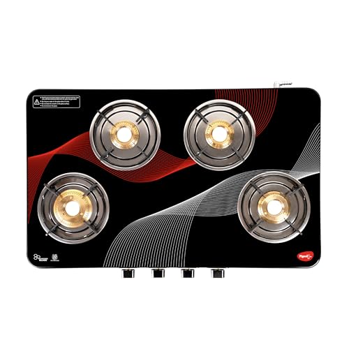 Pigeon Cosmic 4 Burner Glass Cooktop | SABAF Valves and Burners | 7 Year Warranty | Rust Proof Ultra -...