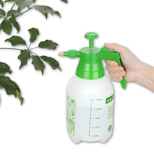 Pulverizador Manual Multiuso, 1,5L, Bico Ajustável, Verde e Branco, Sistema de Pressão com Gatilho