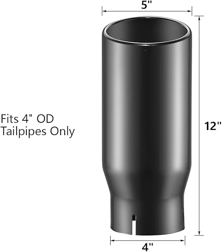 Miniatura 9 de A-KARCK Puntas de escape cromadas negras de 2.5 pulgadas, entrada de 2.5 pulgadas, salida de 4 pulgadas, abrazadera de 12 pulgadas de longitud en